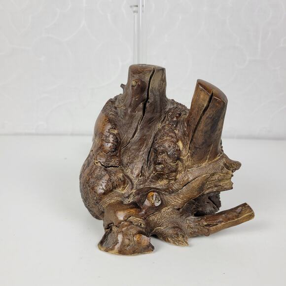 Vintage Burl Root Oil Candle Lamp Glass Lantern Wood Base Retro MCM Decor - Picture 14 of 16